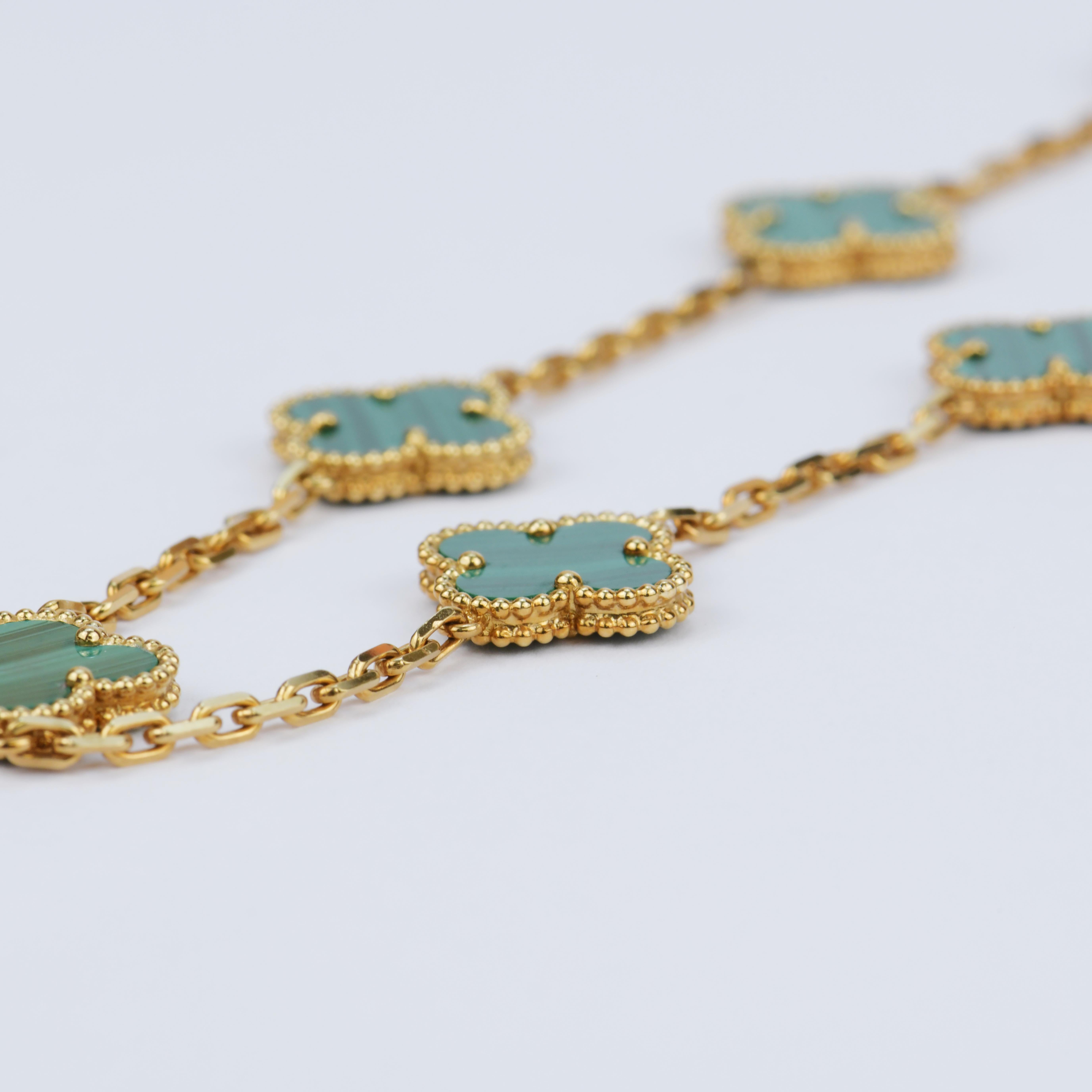 Van Cleef & Arpels Vintage Alhambra Malachite 10 Motif Gold Necklace 2