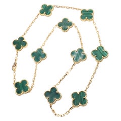 Van Cleef & Arpels Vintage Alhambra Malachite 10 Motif Gold Necklace