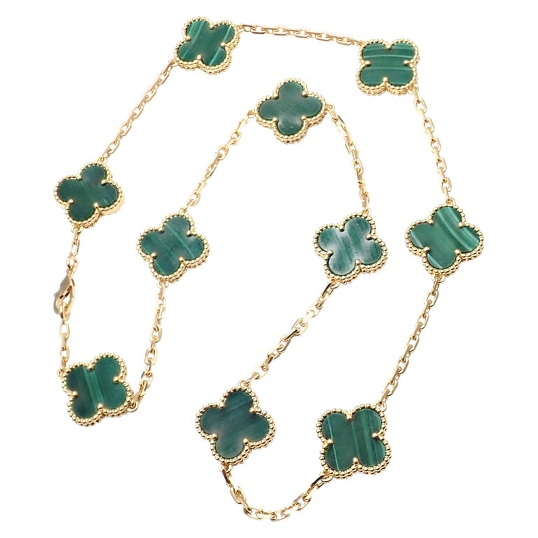 Van Cleef Arpels Vintage Alhambra Malachite 10 Motif Gold Necklace