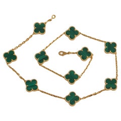 Van Cleef & Arpels Vintage Alhambra Malachite 10 Motif Gold Necklace
