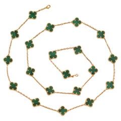 Van Cleef & Arpels Collier Vintage Alhambra Malachite Or Jaune 18K 20 Motifs