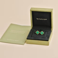 Van Cleef & Arpels Vintage Alhambra Malachite 18K Yellow Gold Earrings