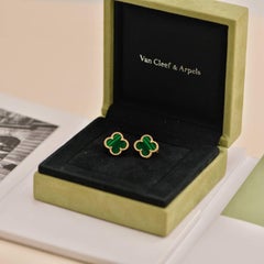 Van Cleef & Arpels Vintage Alhambra Malachite 18K Yellow Gold Earrings
