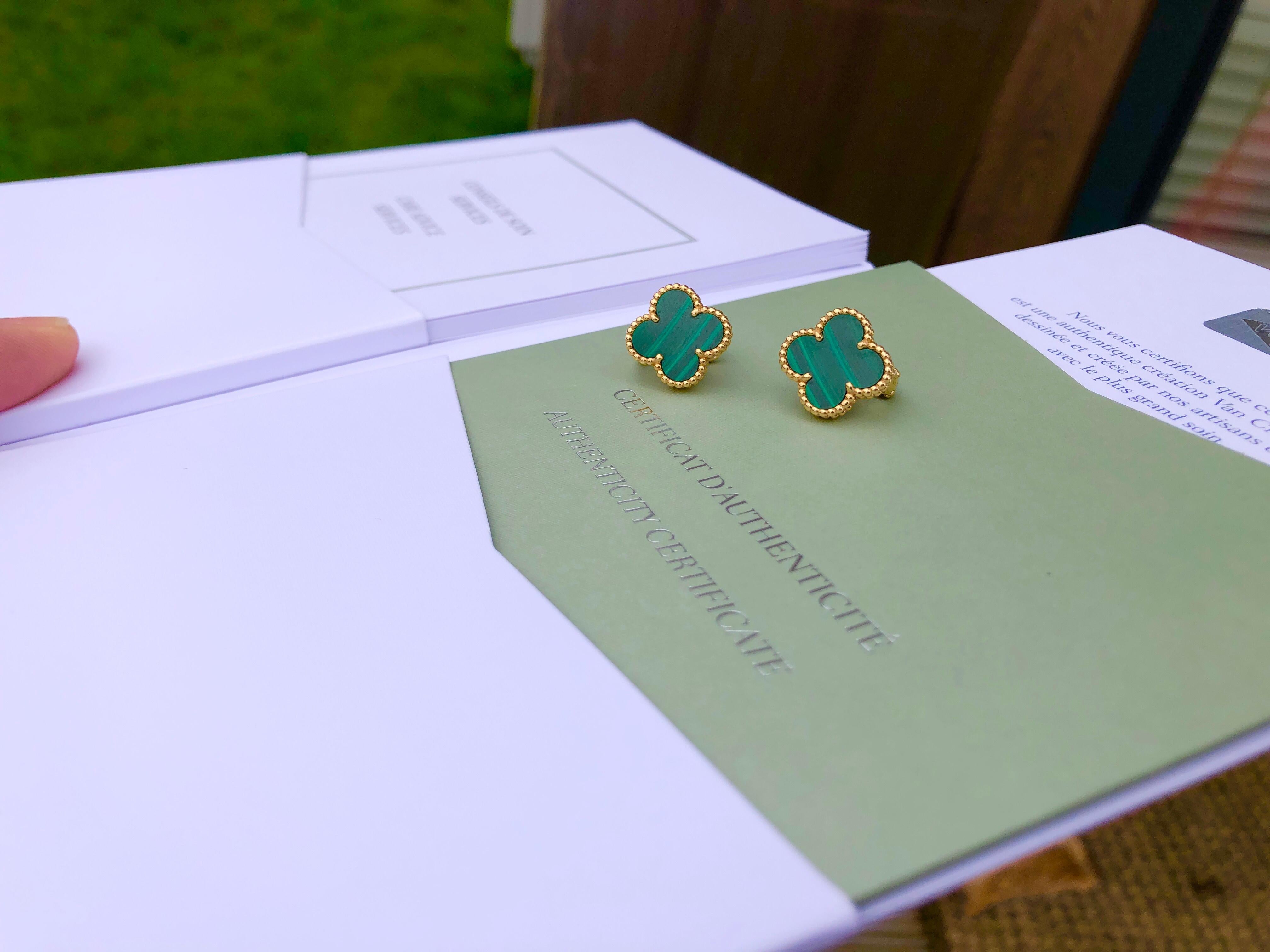 van cleef alhambra malachite earrings