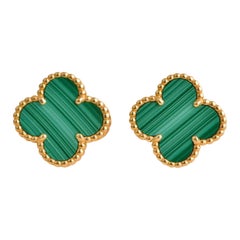 Van Cleef & Arpels Vintage Alhambra Malachite 18K Yellow Gold Earrings