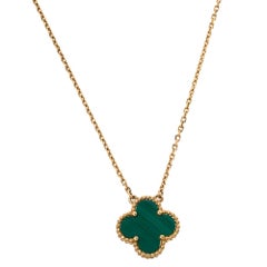 Van Cleef & Arpels Vintage Alhambra Malachite 18K Yellow Gold Necklace