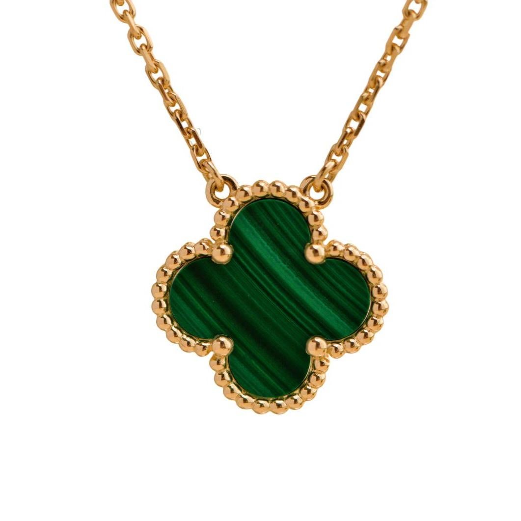Van Cleef & Arpels Vintage Alhambra Malachite 18K Yellow Gold Pendant Necklace