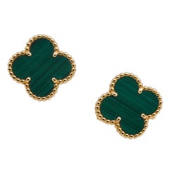 Van Cleef & Arpels Vintage Alhambra Malachite 18K Yellow Gold Stud Earrings