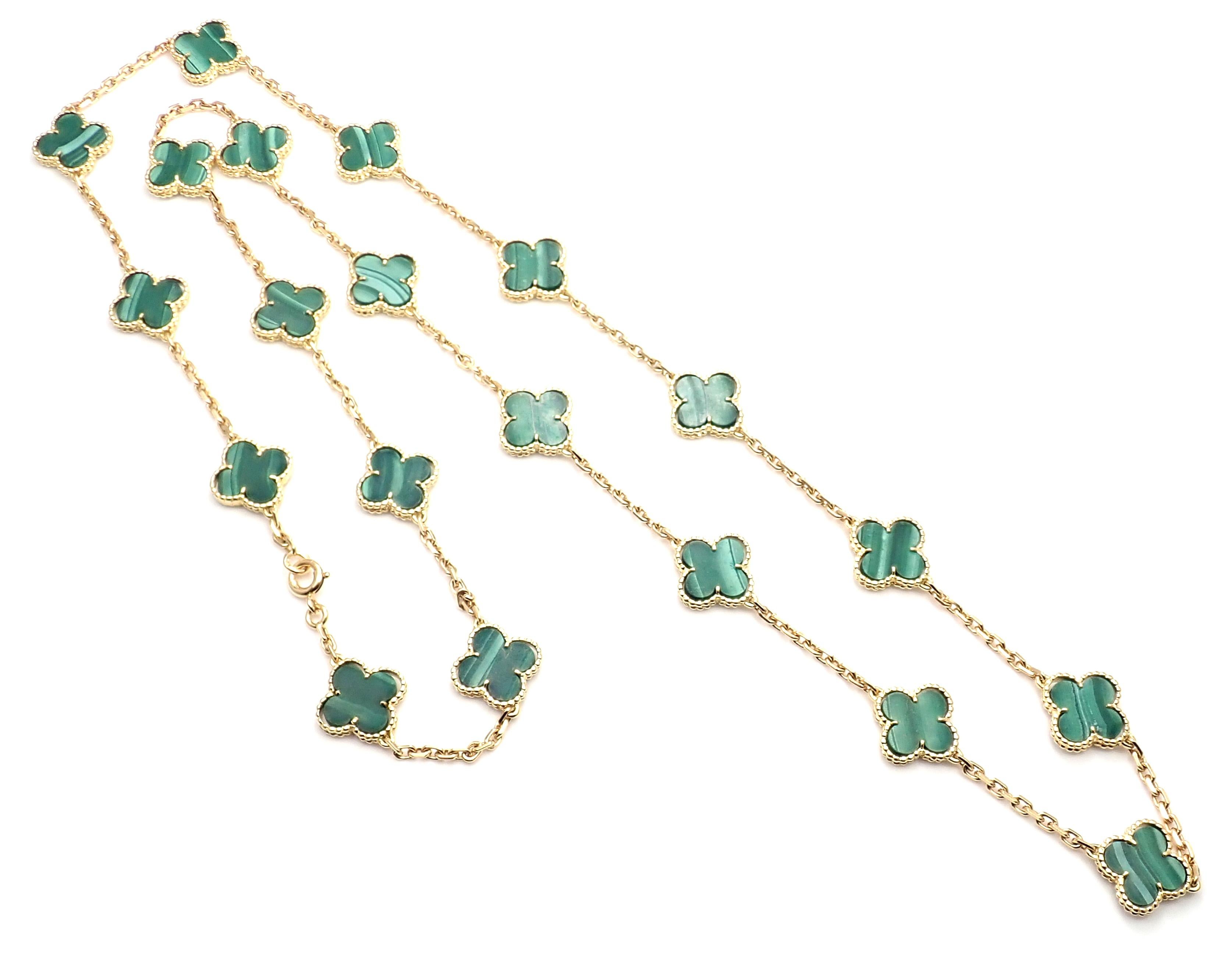Van Cleef & Arpels Vintage Alhambra Malachite 20 Motif Gold Necklace 7