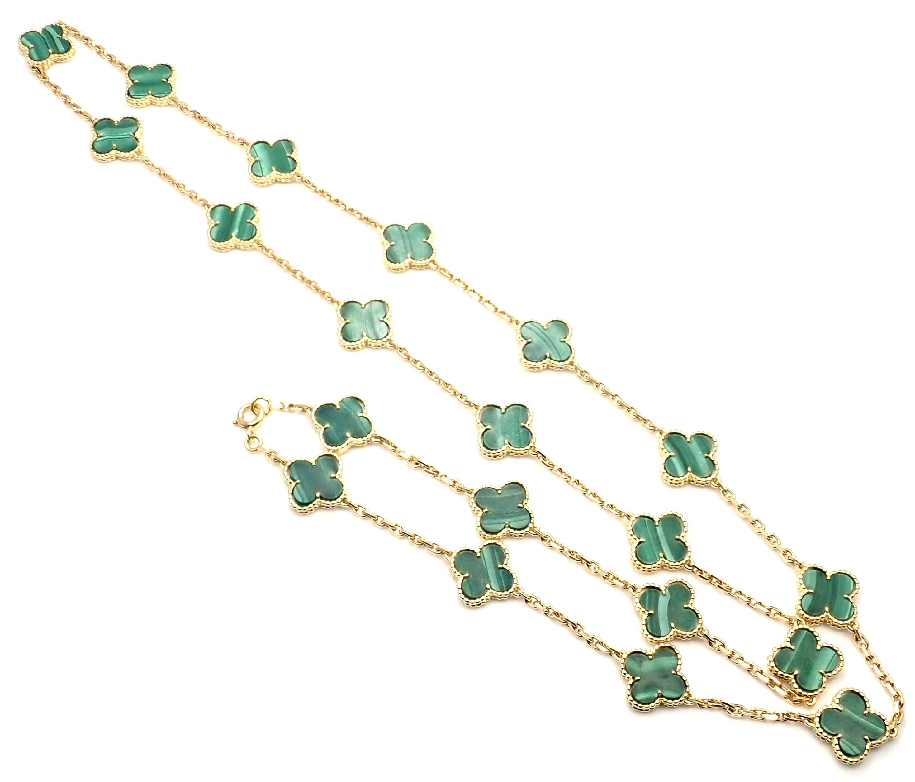 Van Cleef & Arpels Vintage Alhambra Malachite 20 Motif Gold Necklace 8