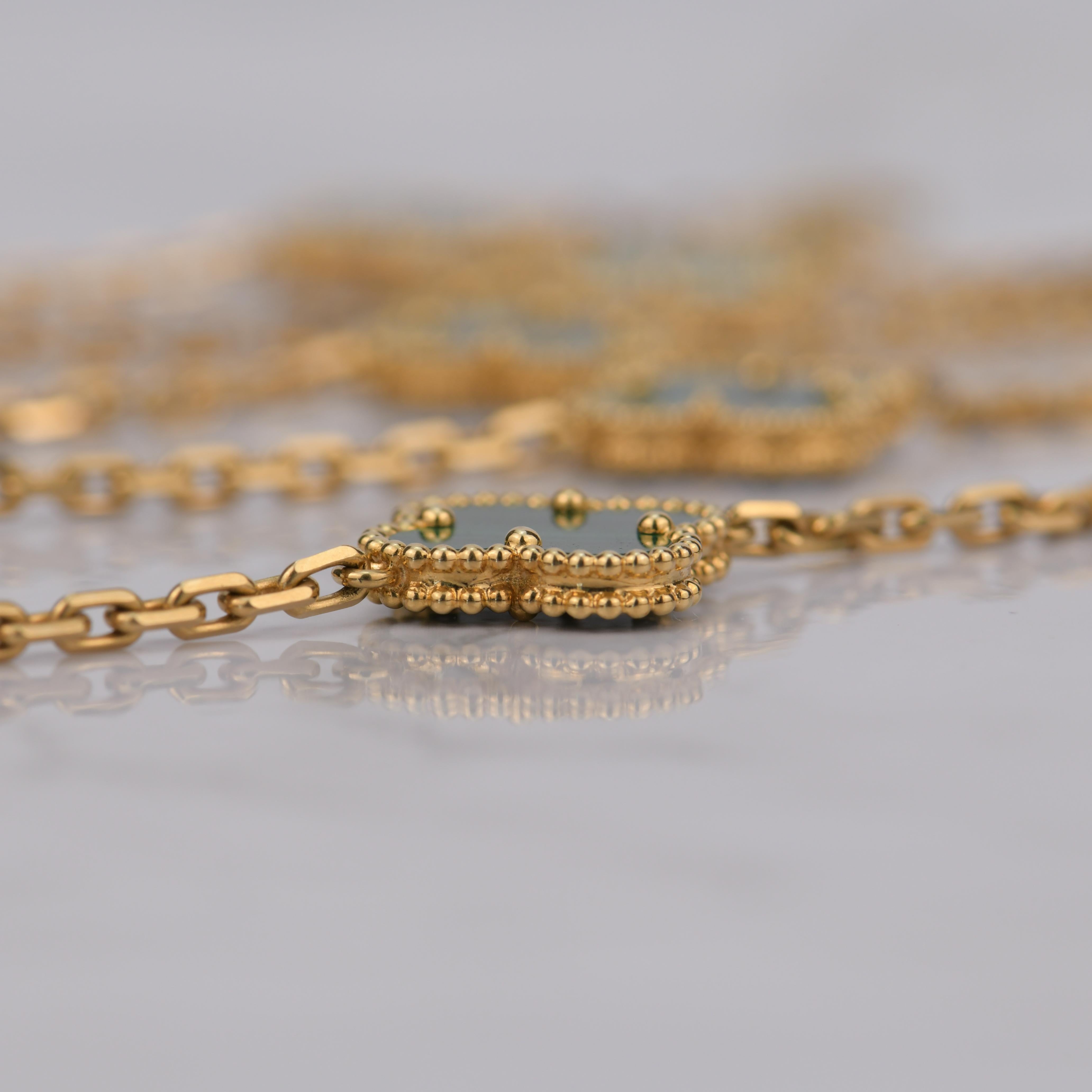Van Cleef & Arpels Vintage Alhambra Malachite 20 Motif Gold Necklace 1