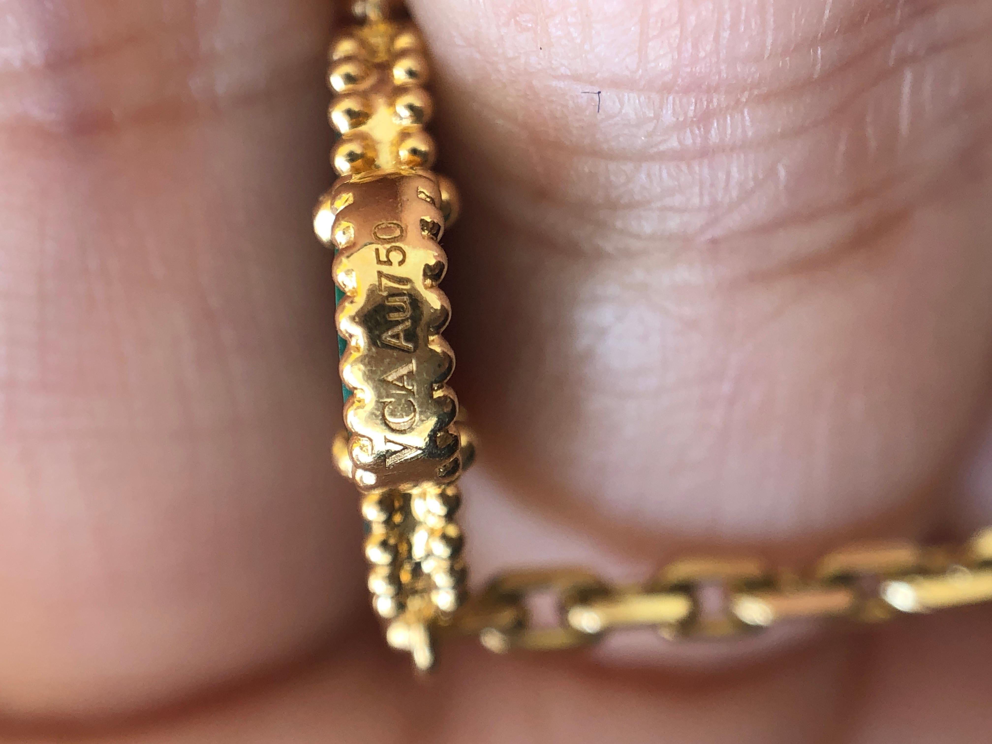 Uncut Van Cleef & Arpels Vintage Alhambra Malachite 20 Motif Gold Necklace
