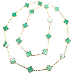 Van Cleef & Arpels Vintage Alhambra Malachite 20 Motif Gold Necklace