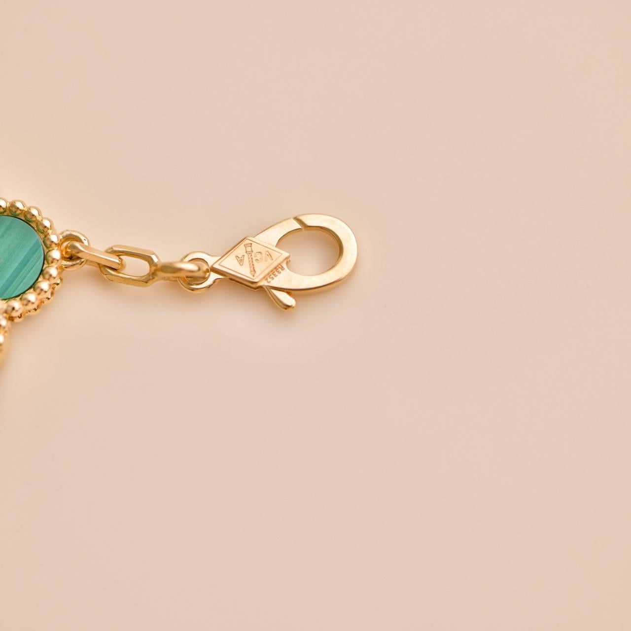 Van Cleef & Arpels Vintage Alhambra Malachite 5 Motif 18K Yellow Gold Bracelet 2