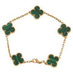 Van Cleef & Arpels Vintage Alhambra Malachite 5 Motif 18K Yellow Gold Bracelet