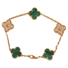 Van Cleef & Arpels Vintage Alhambra Malachite and Diamond Yellow Gold Bracelet