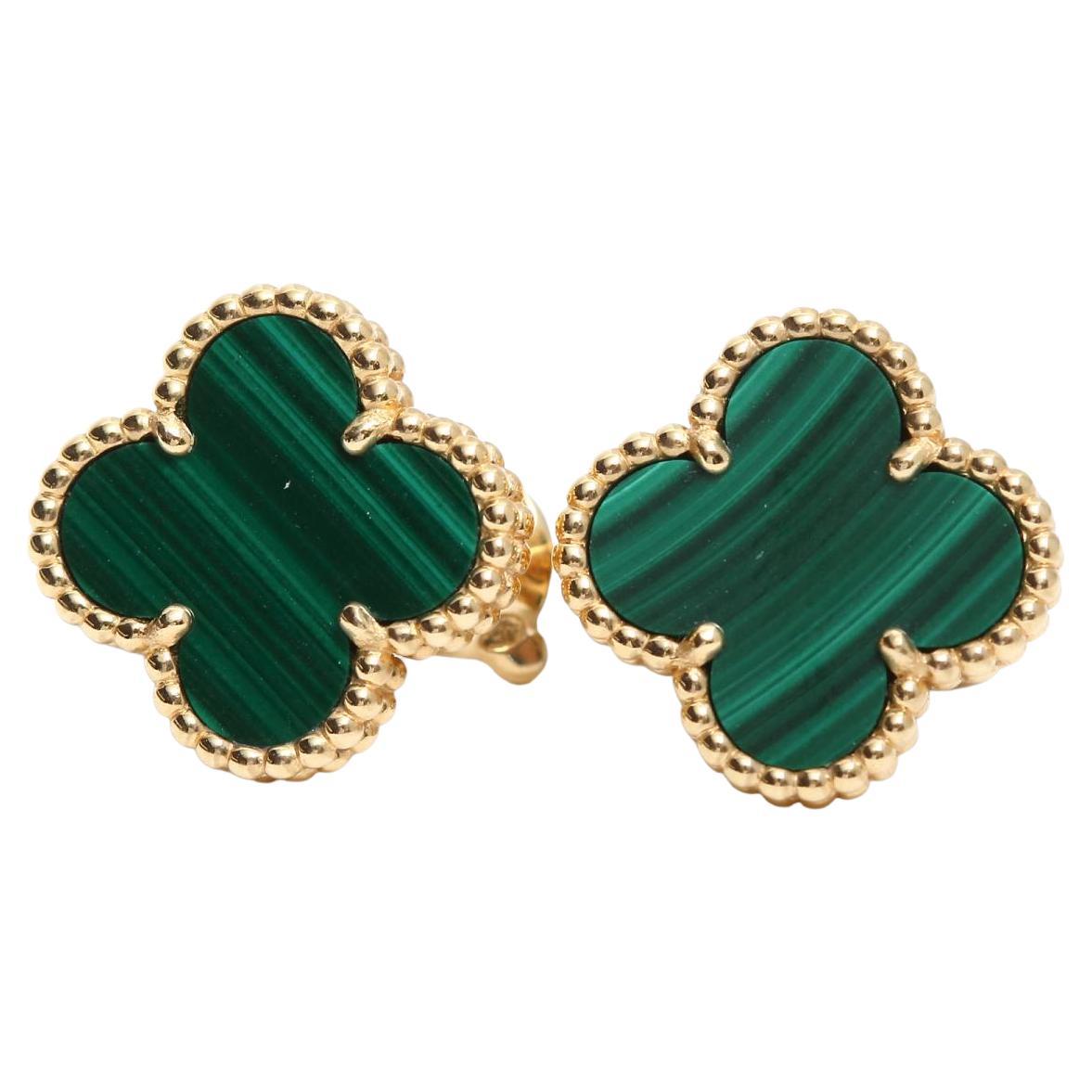 Van Cleef & Arpels Vintage Alhambra Malachite and Yellow Gold Earrings