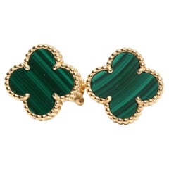 Van Cleef & Arpels Vintage Alhambra Malachite and Yellow Gold Earrings