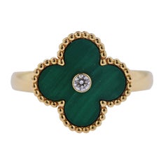 Van Cleef 
Arpels Vintage Alhambra Malachite Diamond Gold Ring