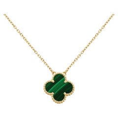 Van Cleef & Arpels Vintage Alhambra Malachite Pendant 18K Yellow Gold Necklace