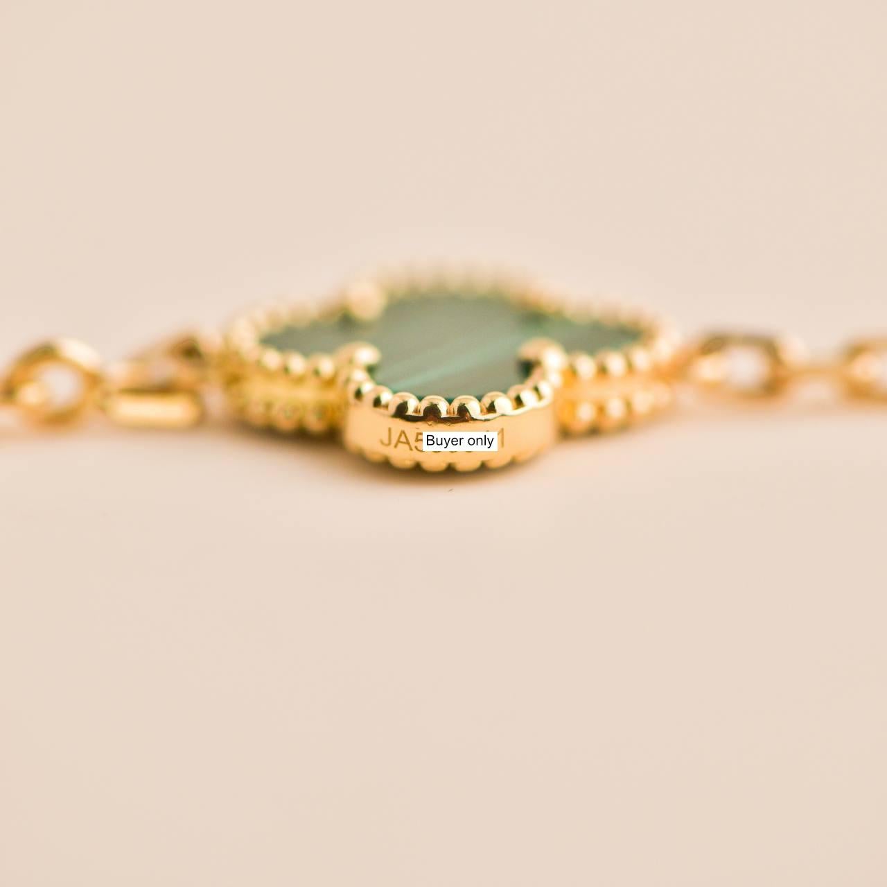 Uncut Van Cleef & Arpels Vintage Alhambra Malachite Yellow Gold Bracelet