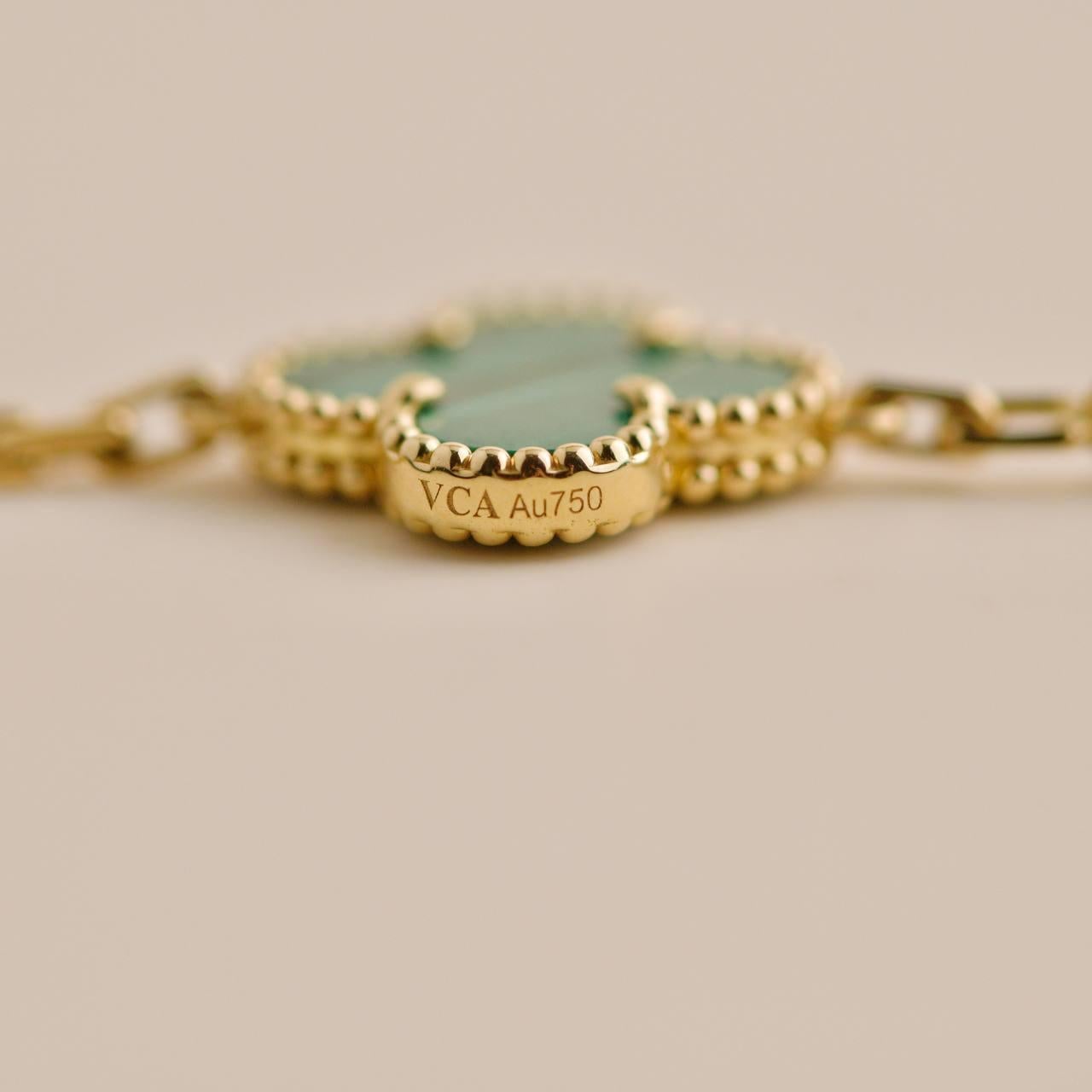 Van Cleef & Arpels Vintage Alhambra Malachite Yellow Gold Bracelet 2