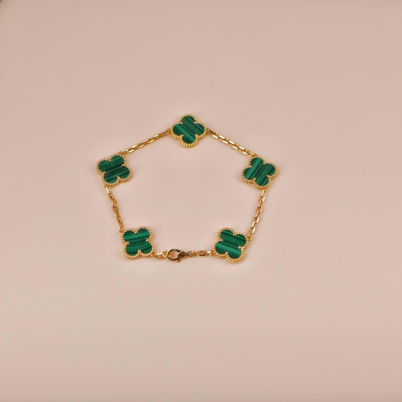 Van Cleef & Arpels Vintage Alhambra Malachite Yellow Gold Bracelet 3