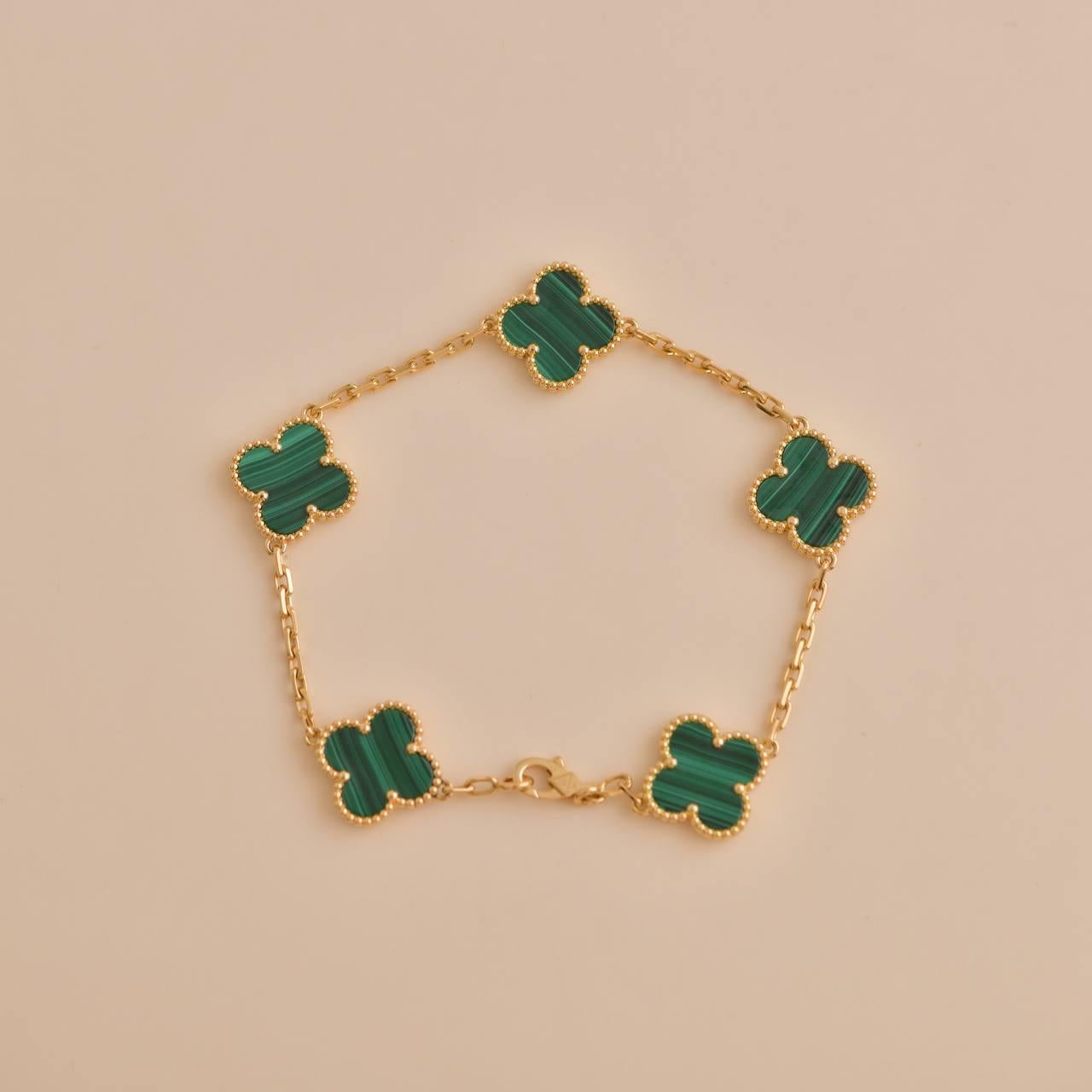 Van Cleef & Arpels Vintage Alhambra Malachite Yellow Gold Bracelet 3