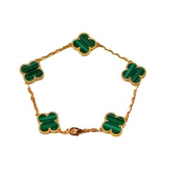Van Cleef & Arpels Vintage Alhambra Malachite Yellow Gold Bracelet