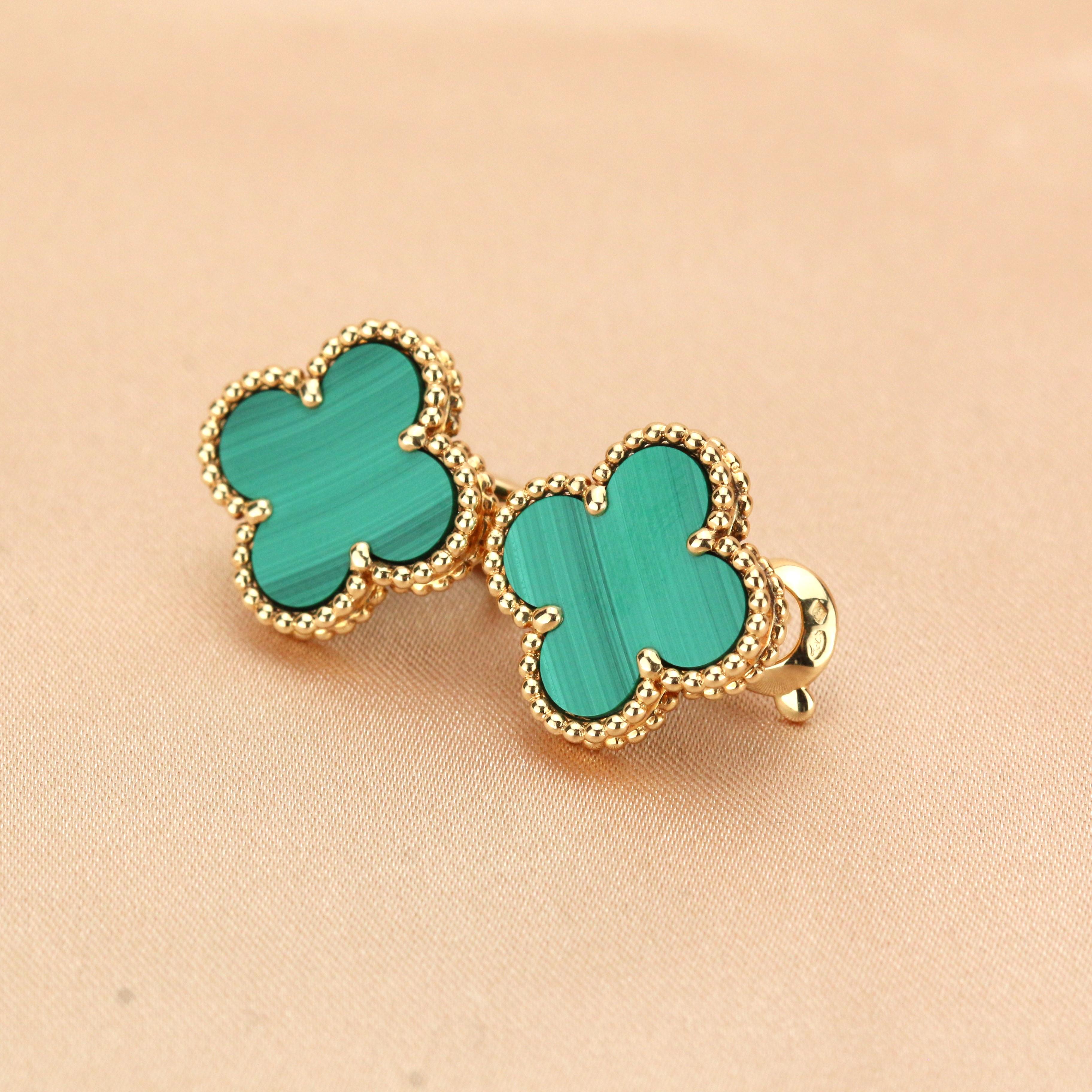 Van Cleef & Arpels Vintage Alhambra Malachit-Ohrringe aus Gelbgold für Damen oder Herren