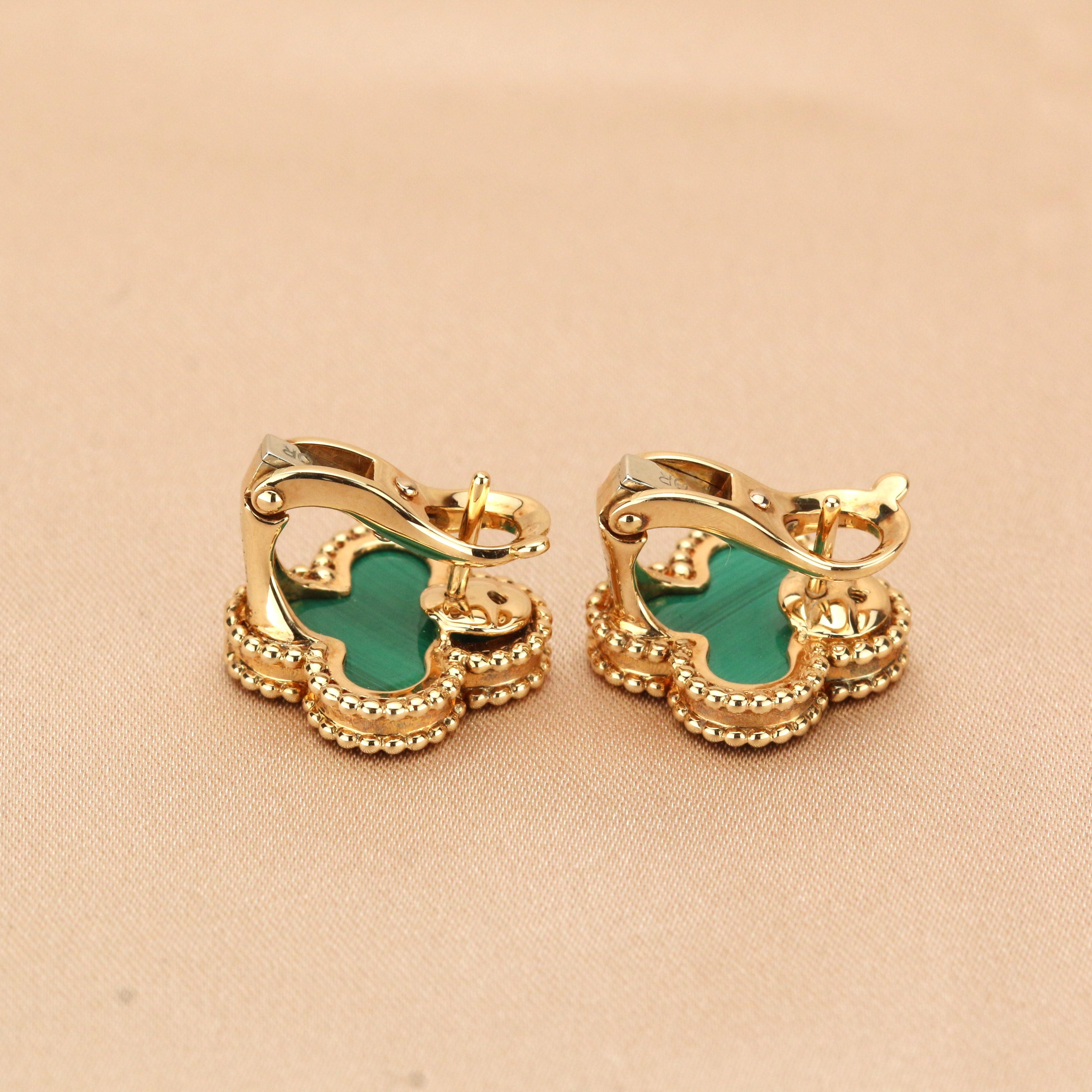 Van Cleef & Arpels Vintage Alhambra Malachit-Ohrringe aus Gelbgold 1