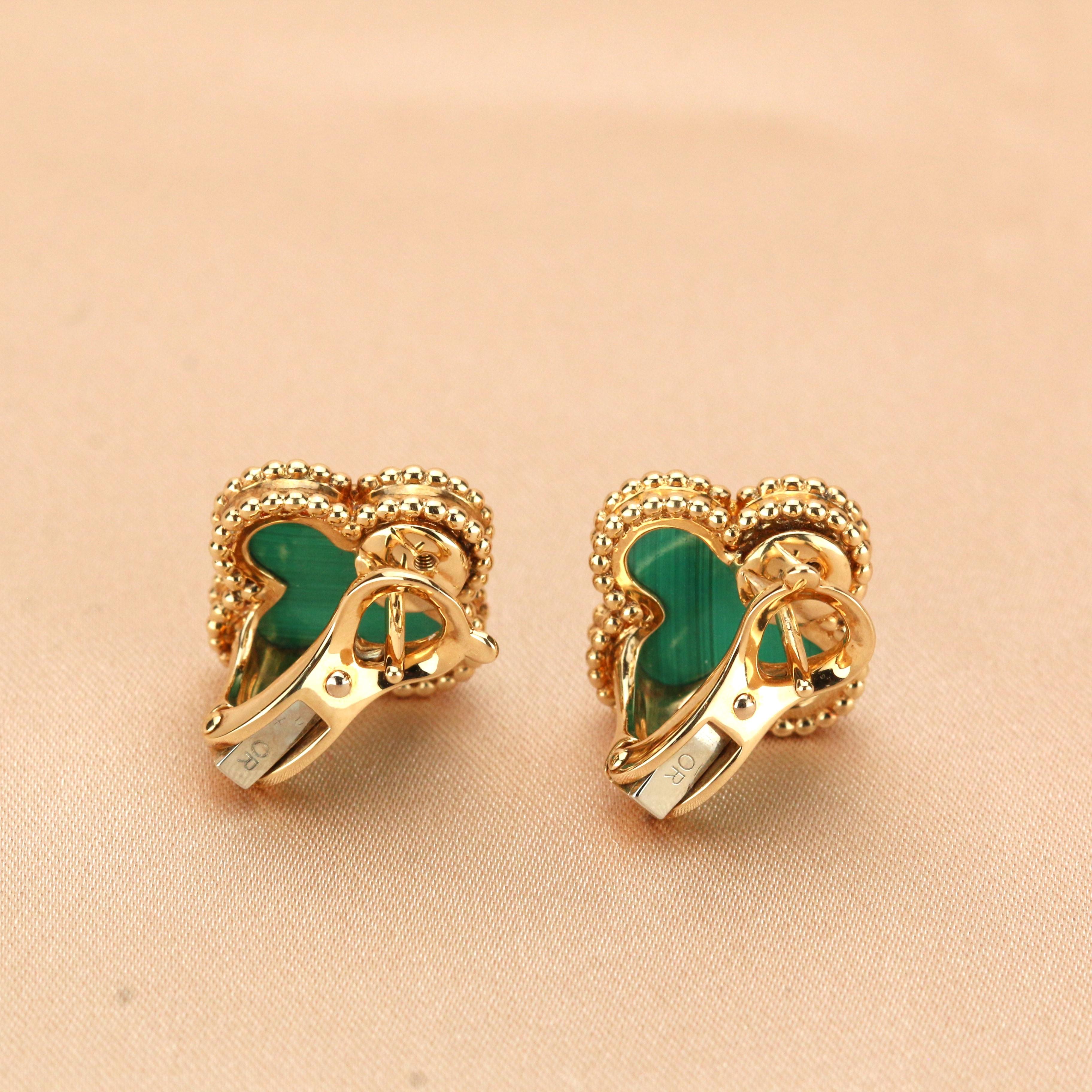 Van Cleef & Arpels Vintage Alhambra Malachit-Ohrringe aus Gelbgold 2