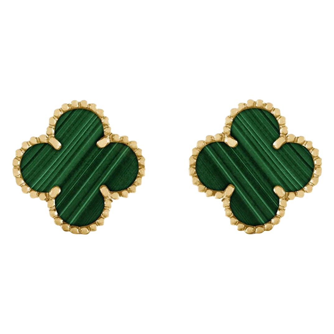 Van Cleef & Arpels Vintage Alhambra Malachit-Ohrringe aus Gelbgold