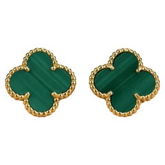 Van Cleef & Arpels Vintage Alhambra Malachite Yellow Gold Earrings