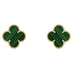 Van Cleef & Arpels Vintage Alhambra Malachite Yellow Gold Earrings