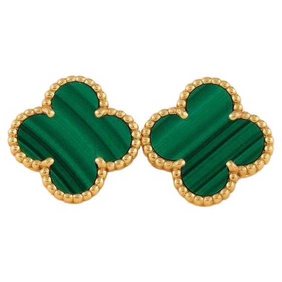 Van Cleef 
Arpels Vintage Alhambra Malachite Yellow Gold Earrings