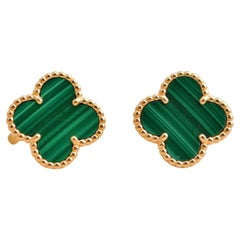 Van Cleef & Arpels Vintage Alhambra Malachite Yellow Gold Earrings