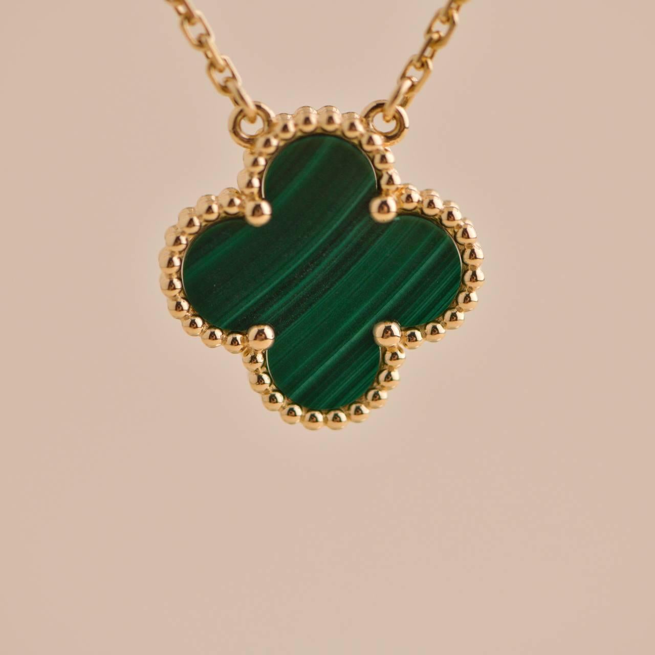 Grezzo Van Cleef & Arpels Collana Vintage Alhambra in Malachite Oro Giallo