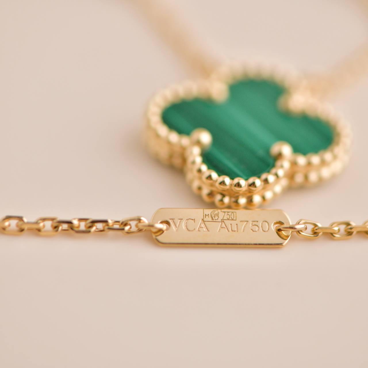 da uomo o donna Van Cleef & Arpels Collana Vintage Alhambra in Malachite Oro Giallo