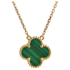 Van Cleef & Arpels Used Alhambra Malachite Yellow Gold Pendant Necklace