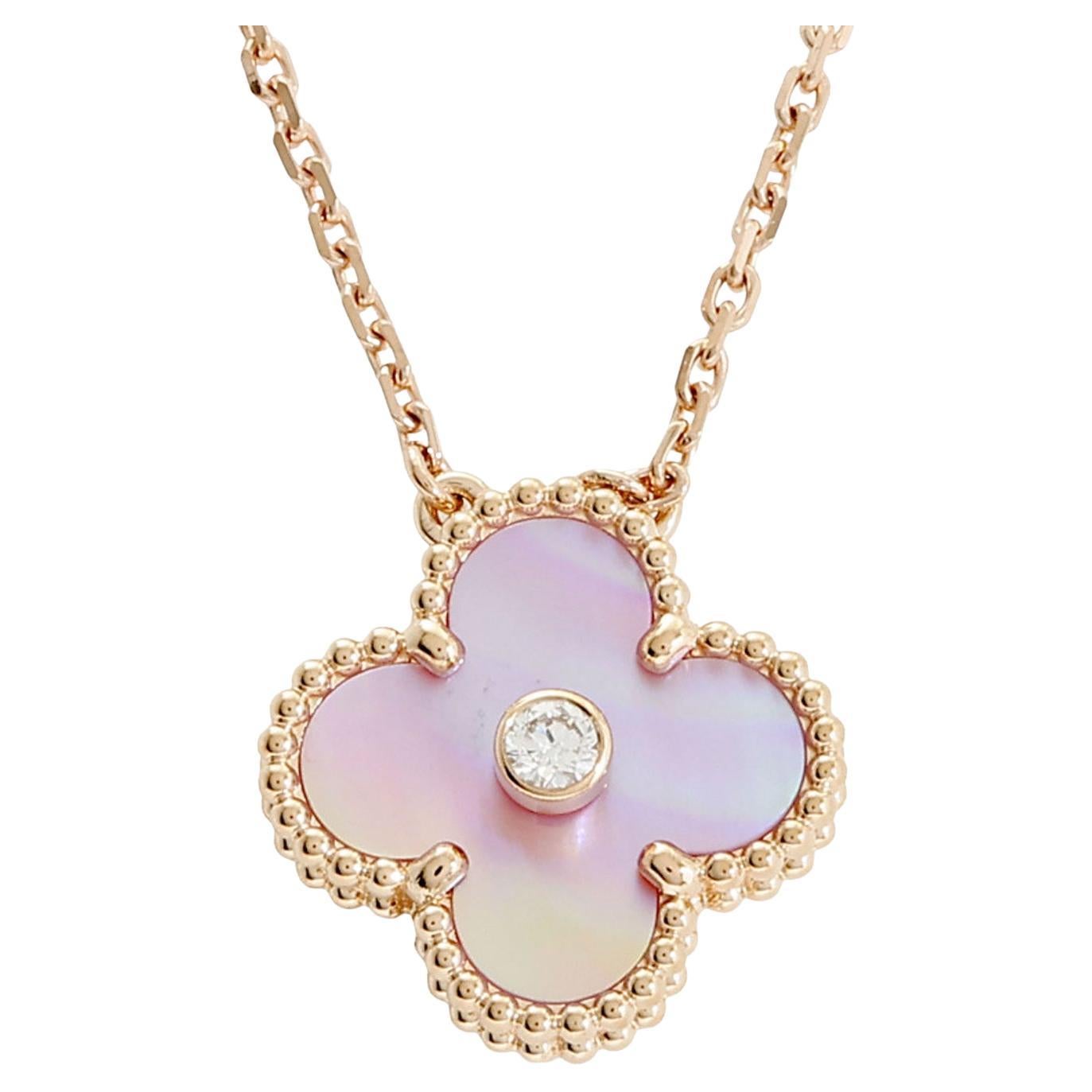 Van Cleef 
Arpels Vintage Alhambra MOP Diamond Pendant Holiday Limited Edition For Sale