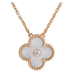 Van Cleef & Arpels Vintage Alhambra MOP Diamond Rose Gold 2012 Holiday Pendant