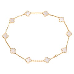 Van Cleef &Arpels Vintage Alhambra Mother of Pearl 10 Motif Yellow Gold Necklace