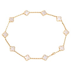 Van Cleef &Arpels Used Alhambra Mother of Pearl 10 Motif Yellow Gold Necklace