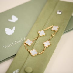 Van Cleef & Arpels Vintage Alhambra Mother of Pearl 18K Gold 5 Motif Bracelet