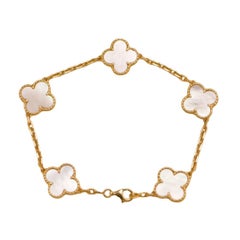 Van Cleef & Arpels Vintage Alhambra Mother of Pearl 18K Gold 5 Motif Bracelet