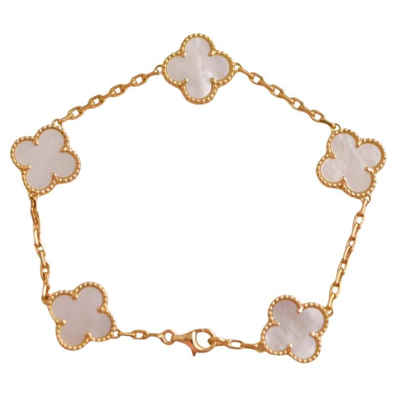 Van Cleef & Arpels Vintage Alhambra Mother of Pearl 18K Yellow Gold Bracelet For Sale