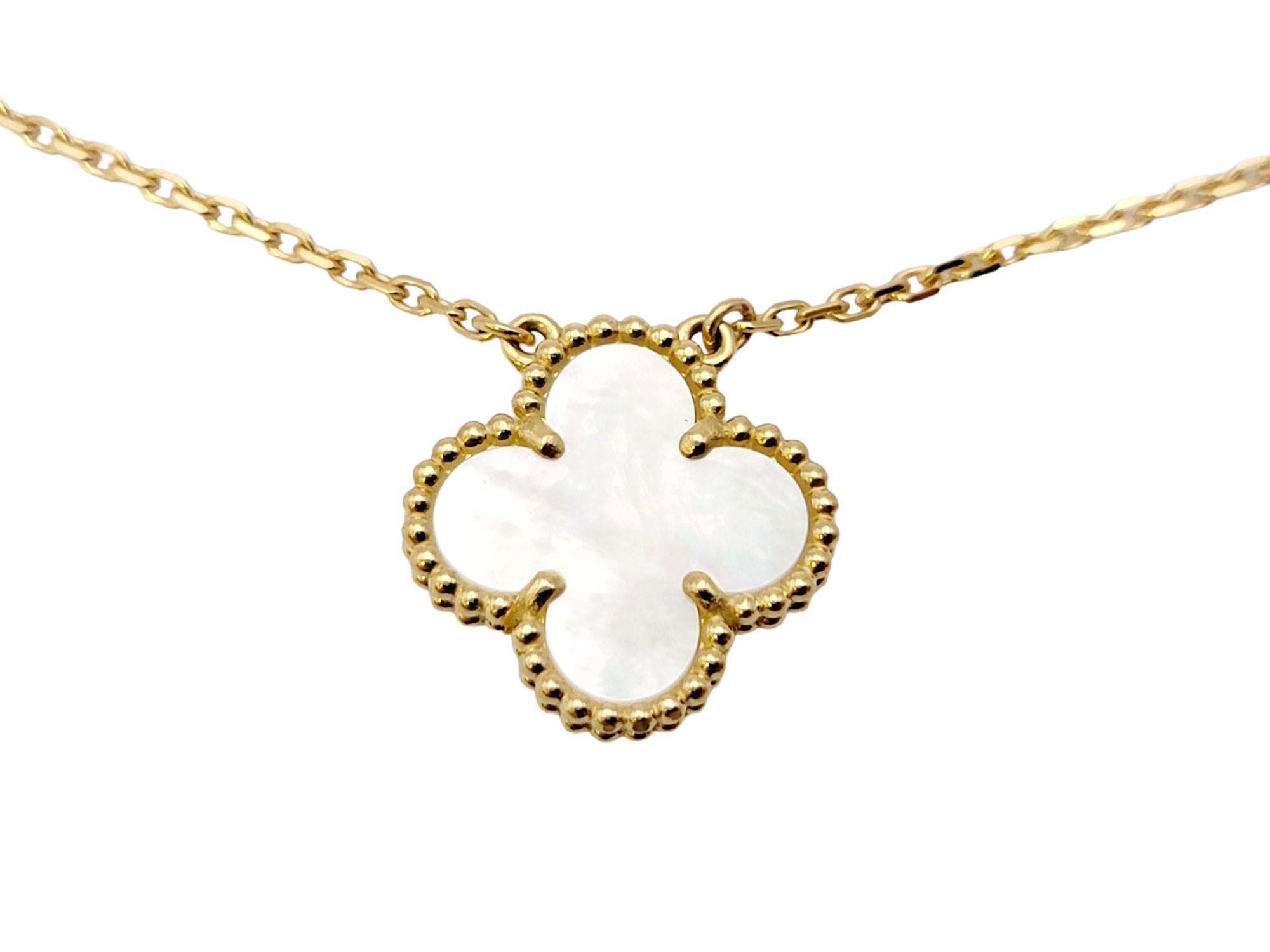 Single Cut Van Cleef & Arpels Vintage Alhambra Mother of Pearl & 18K Yellow Gold Necklace