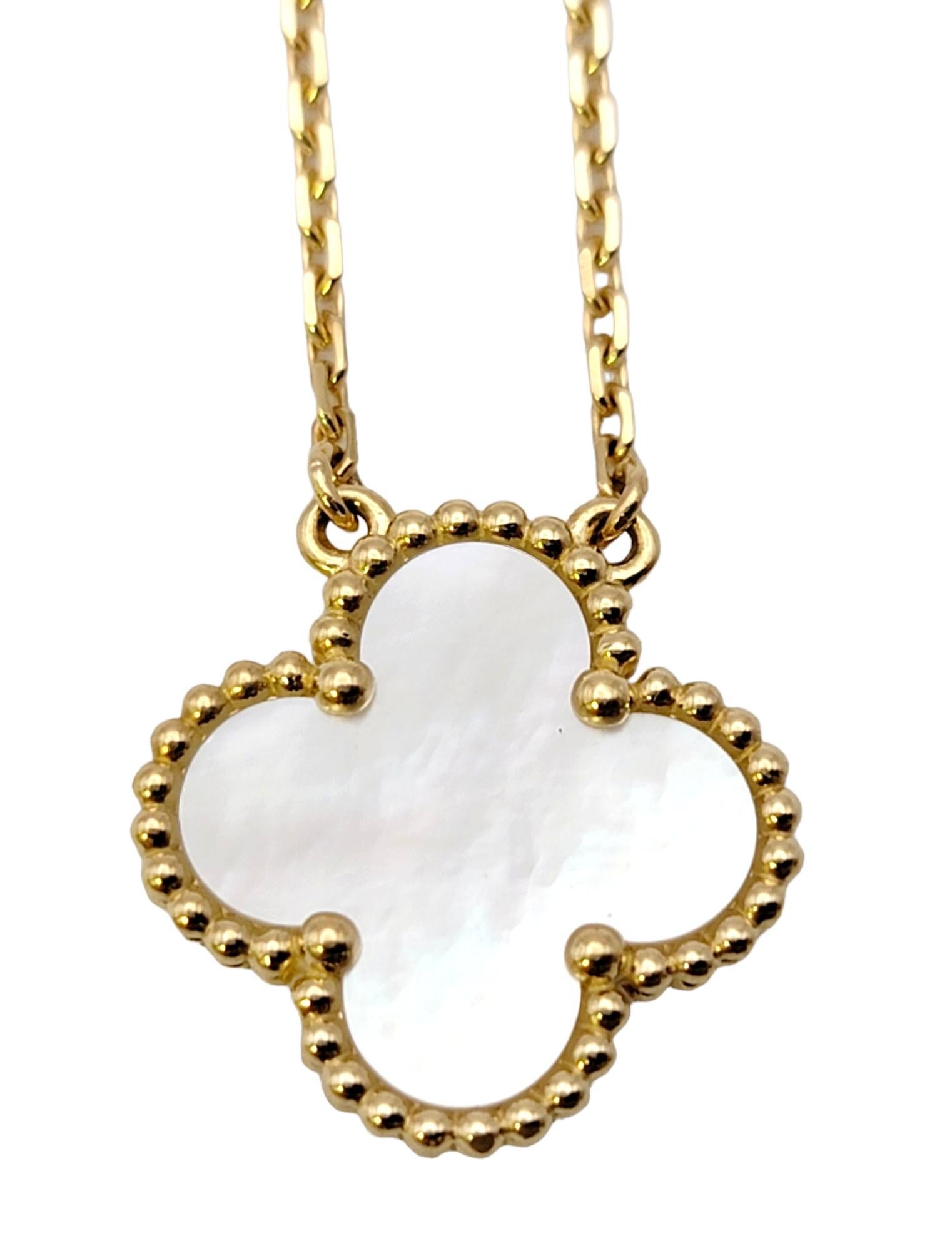Van Cleef & Arpels Vintage Alhambra Mother of Pearl & 18K Yellow Gold Necklace In Excellent Condition In Scottsdale, AZ