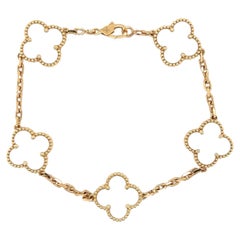 Van Cleef & Arpels Vintage Alhambra Mother of Pearl 5 Motif 18KYG Bracelet B&P